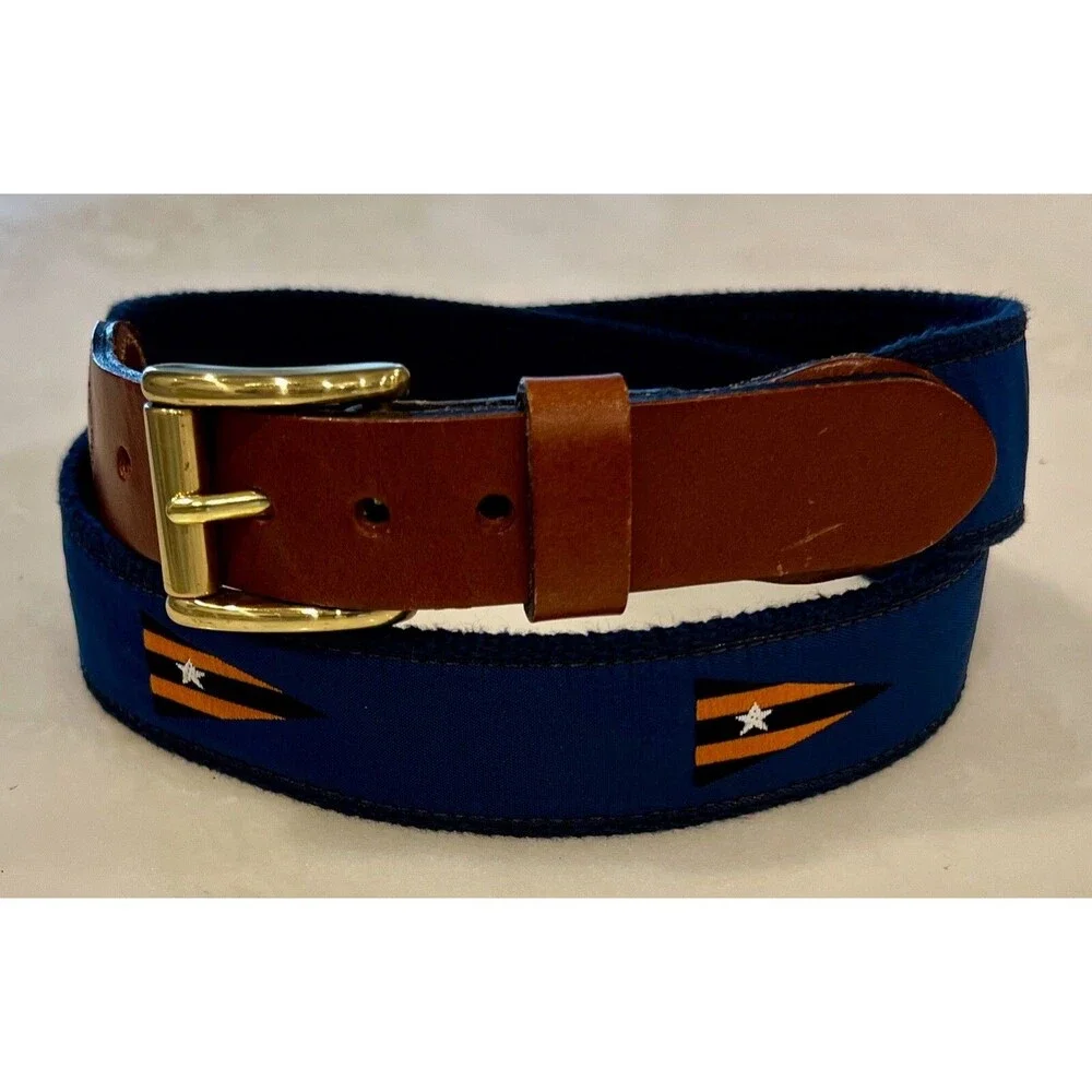 Leather Man Ltd Nautical Flag Belt - Canvas / Leather Men's Size 32 Blue Orange
